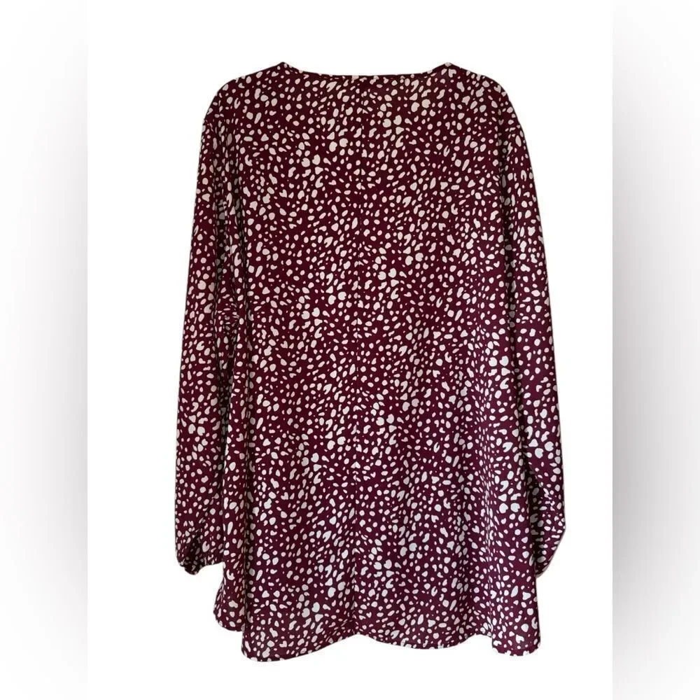 BloomChic Women's Burgundy Polka Dot Long Sleeve Patterned Tunic Size 22-24